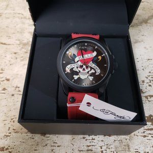 Ed Hardy Watch ~ “Love Kills Slowly” Skull Motif ~ Red Band
